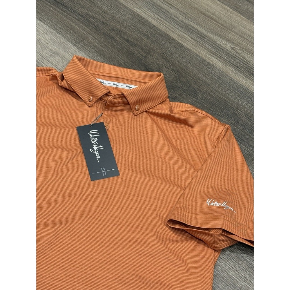 Walter Hagen Performance 11 Mens Golf Polo Shirt Orange Striped Size S NWT